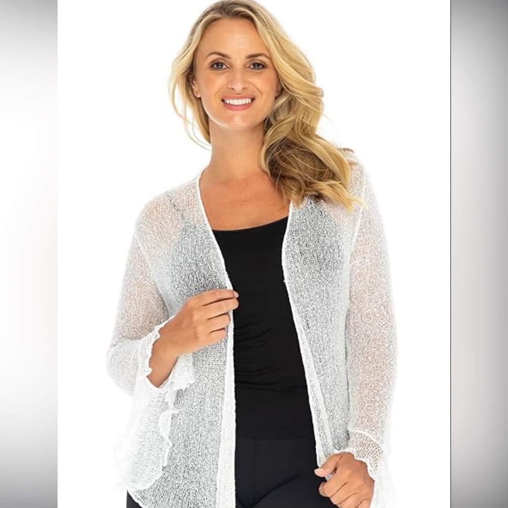 Black White Cardigan Sweater Soft Knit Open-Front